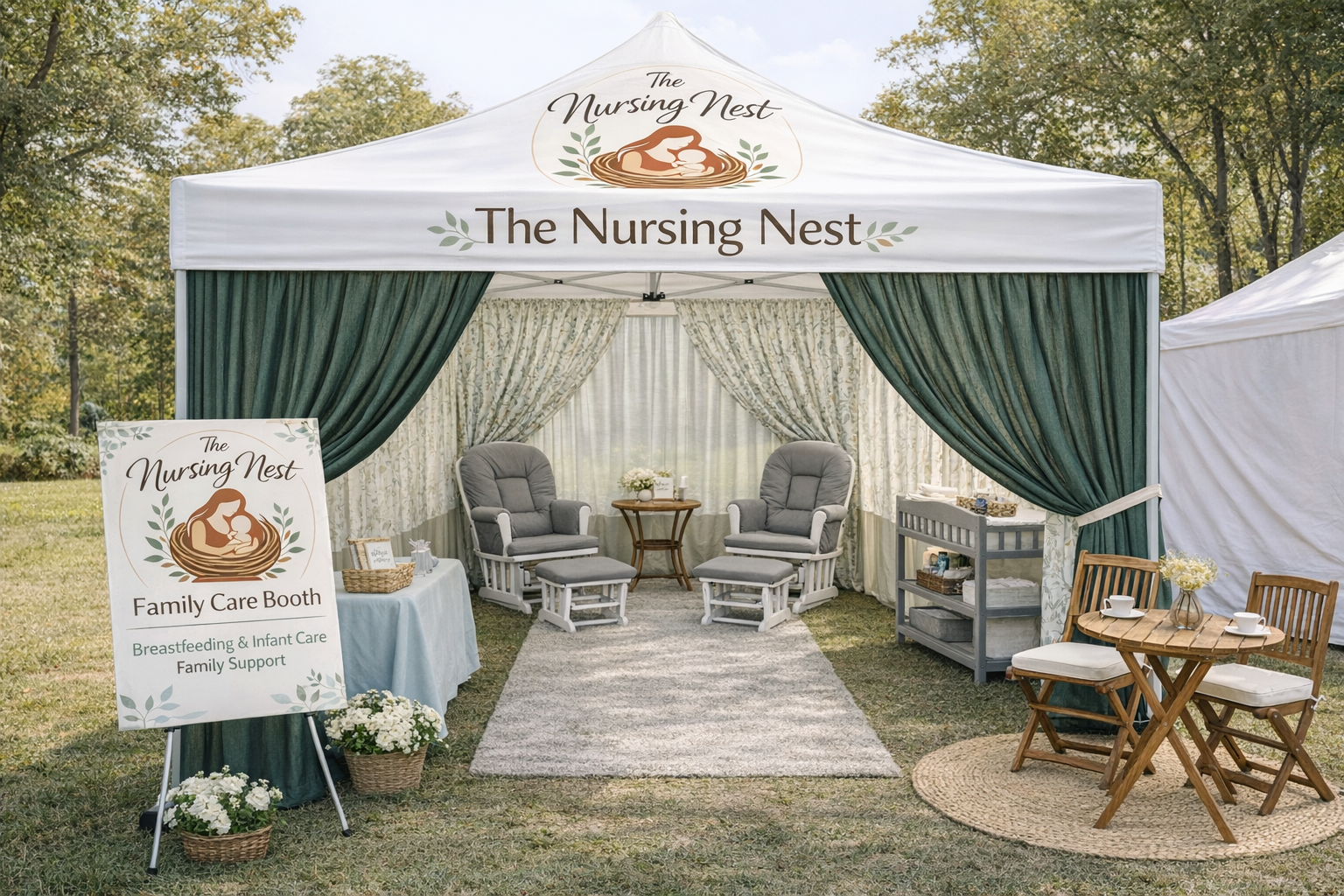 The Nursing Nest family care booth at an outdoor community event.