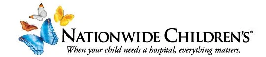 4 butterflies flying up next to Nationwide Children's Hospital wording. When your child needs a hospital, everything matters.