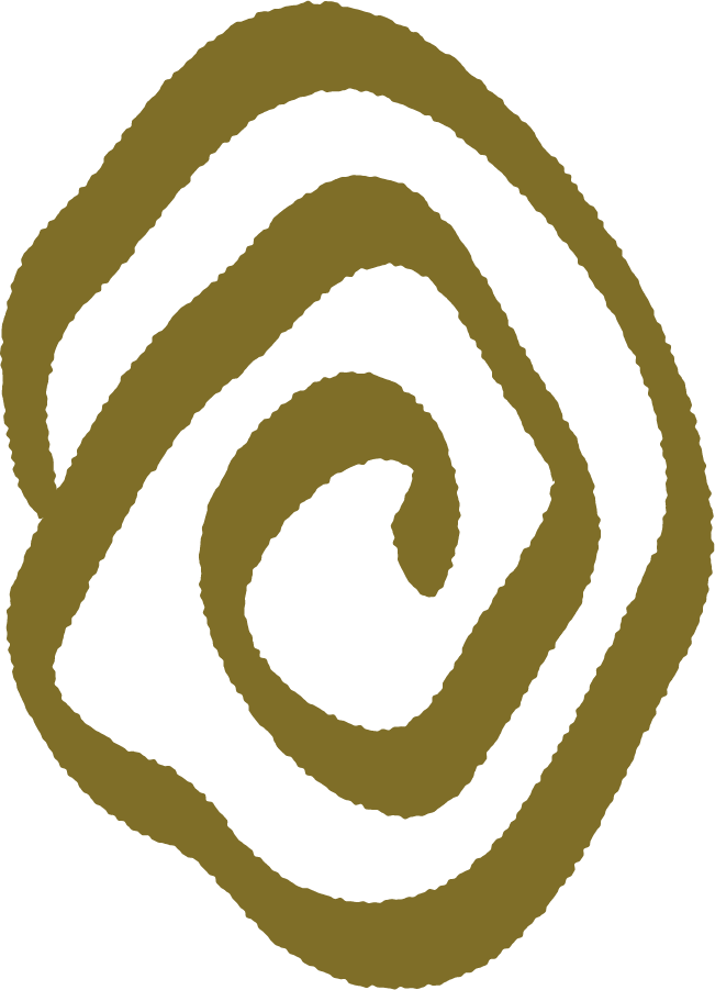 A stylized spiral or maze pattern in gold color on a black background.