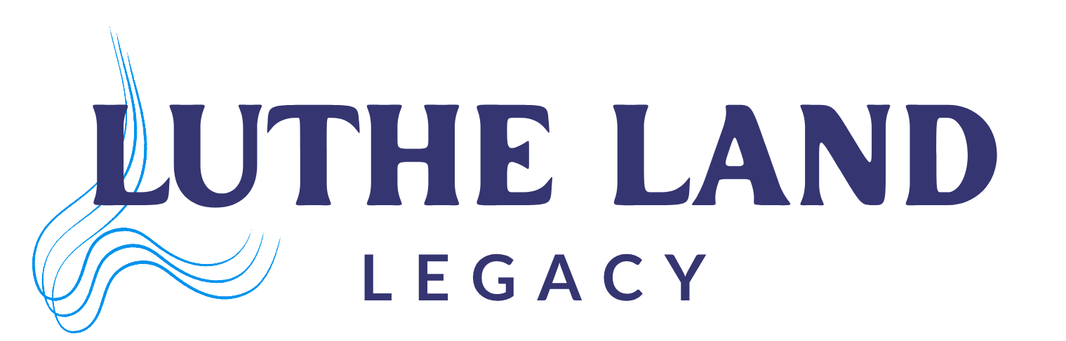Luthe Land Legacy - a text-based logo with three light blue Ls that look like a river flowing through the text