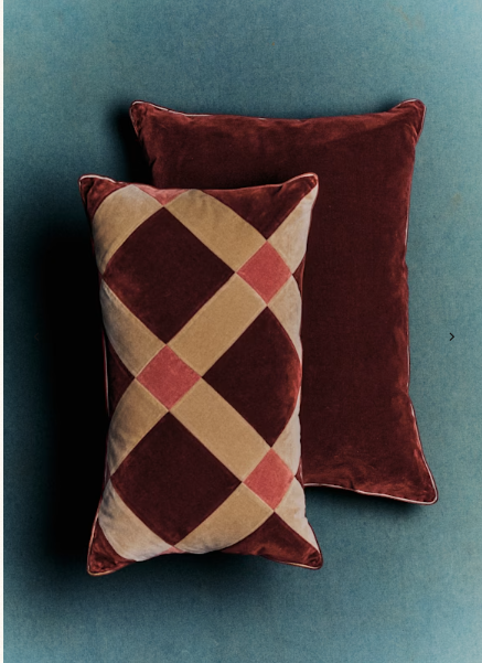 Velvet Patchwork Cushion, Sienna & Beige