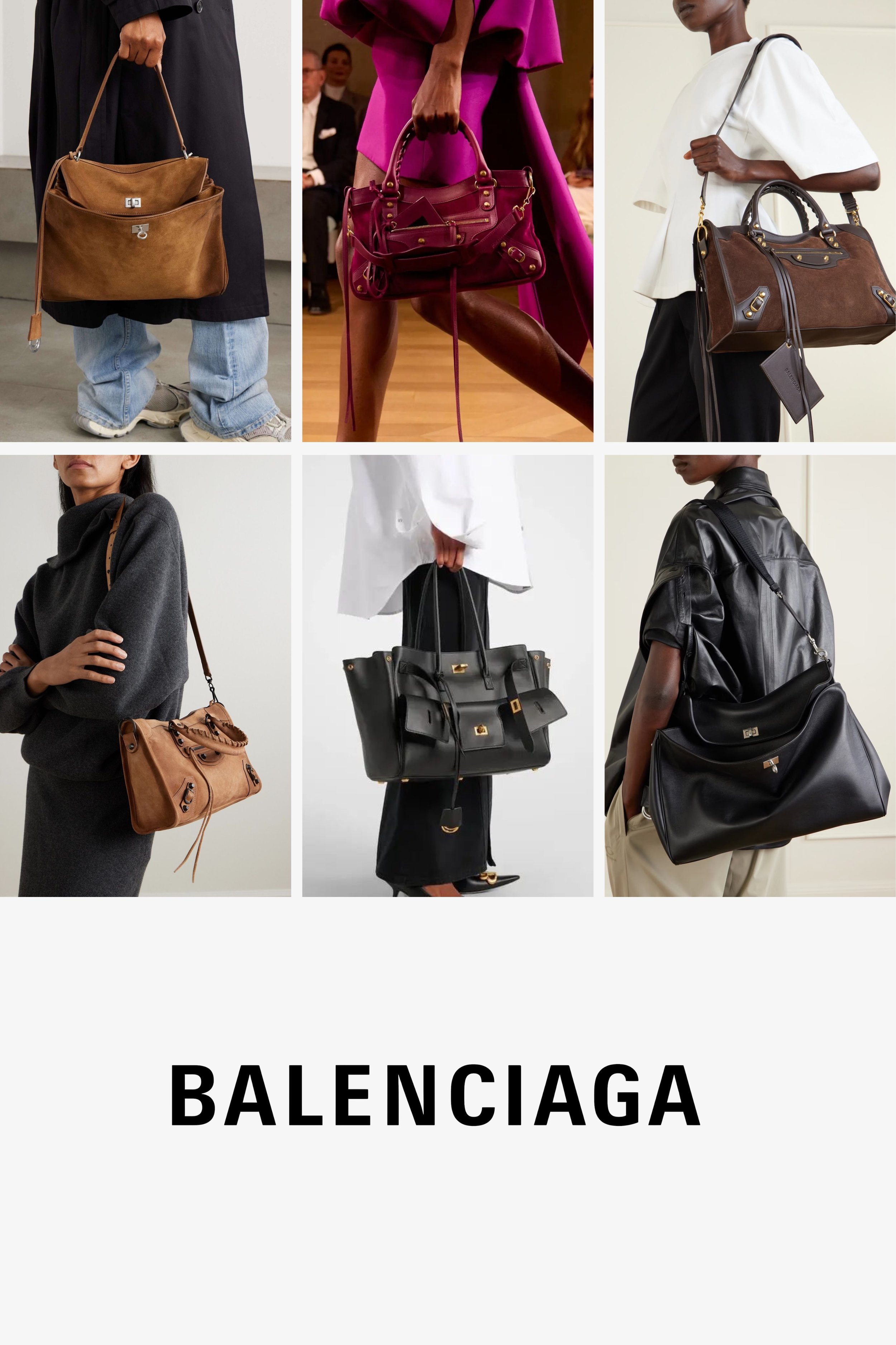 Balenciaga quiet luxury handbags in 2026 featuring the Rodeo, Le City, and slouchy leather designer bag silhouettes.