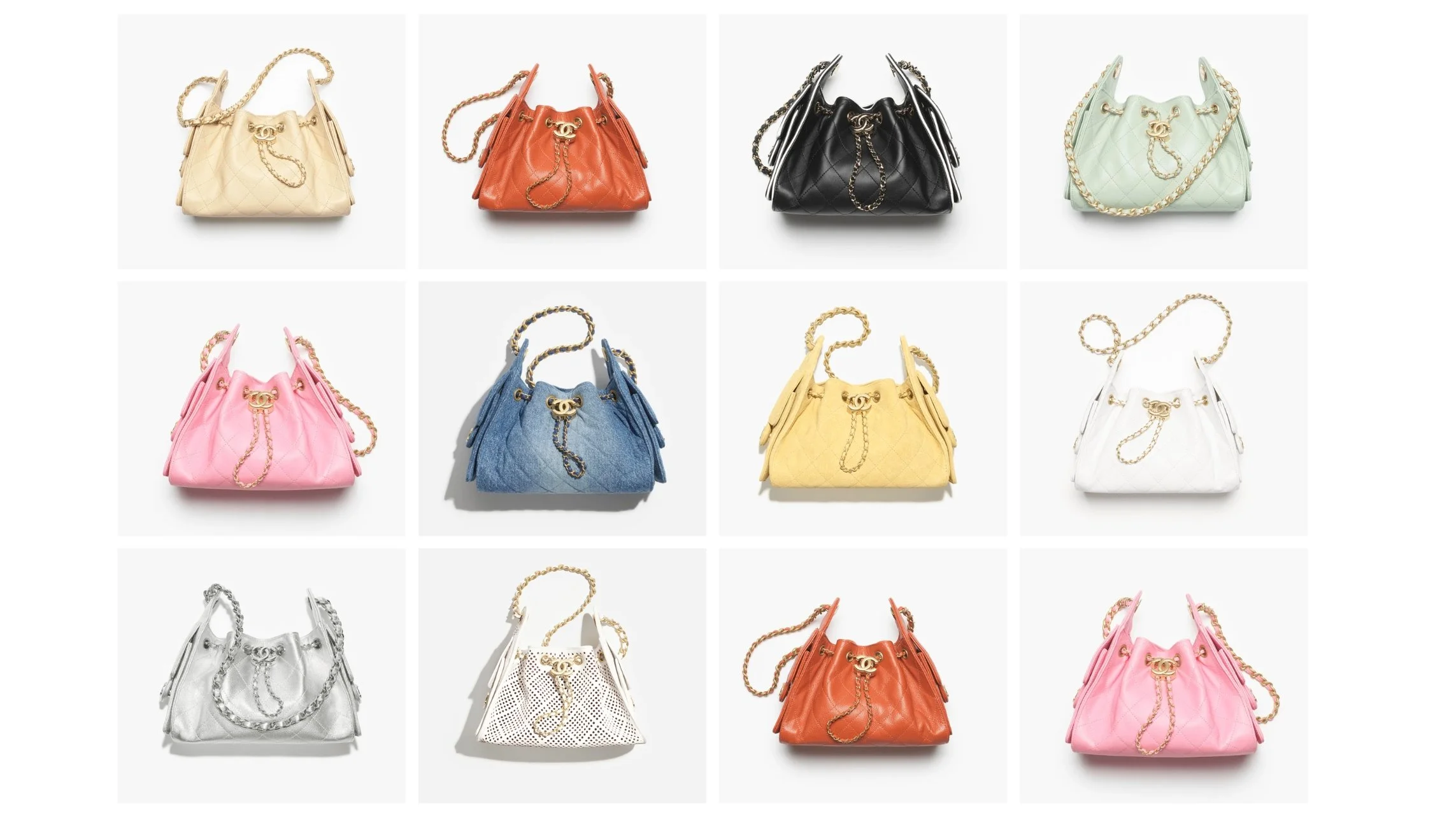 Chanel 25 Mini Bag editorial review showcasing iconic mini Chanel bags in pastel, black, denim, metallic, and quilted leather variations