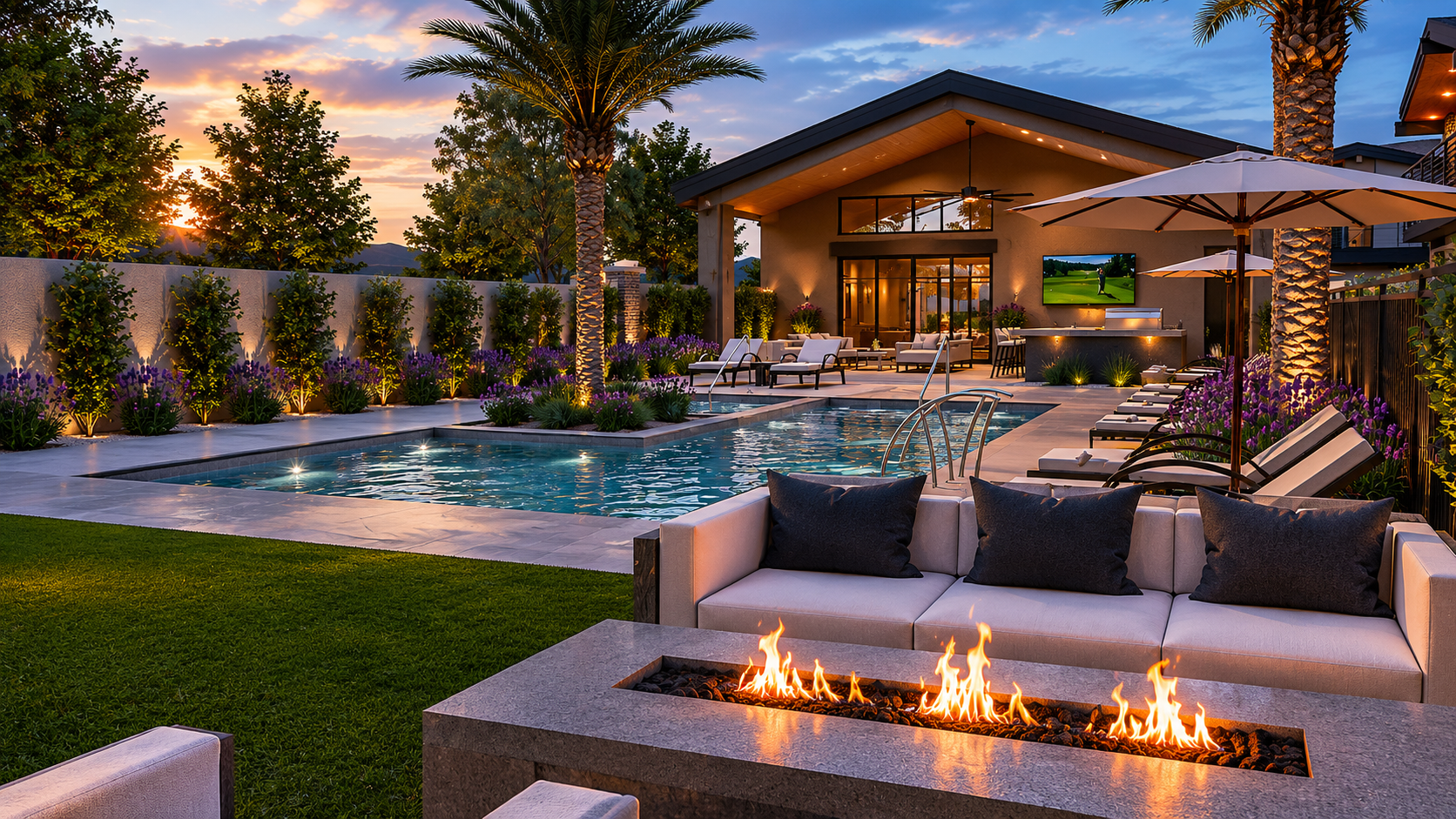 Resort-style gathering spaces connect the private fitness studio, outdoor kitchen, pool, and spa, creating an exceptional setting for entertaining, wellness, and year-round Scottsdale living.