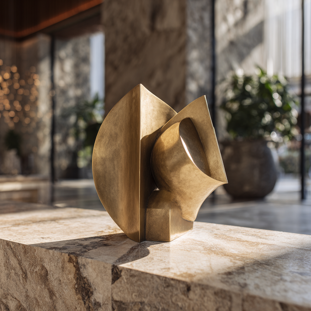 Custom-crafted brass sculpture created to elevate hotel lobbies, reception areas, and contemporary interiors through timeless design and refined craftsmanship.