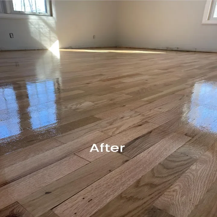 Shiny, new hardwood floor labeled "After."