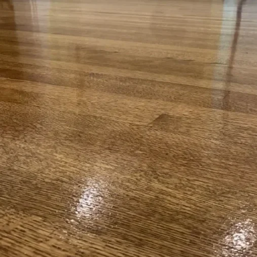 Close-up of a hardwood floor with a new finish.