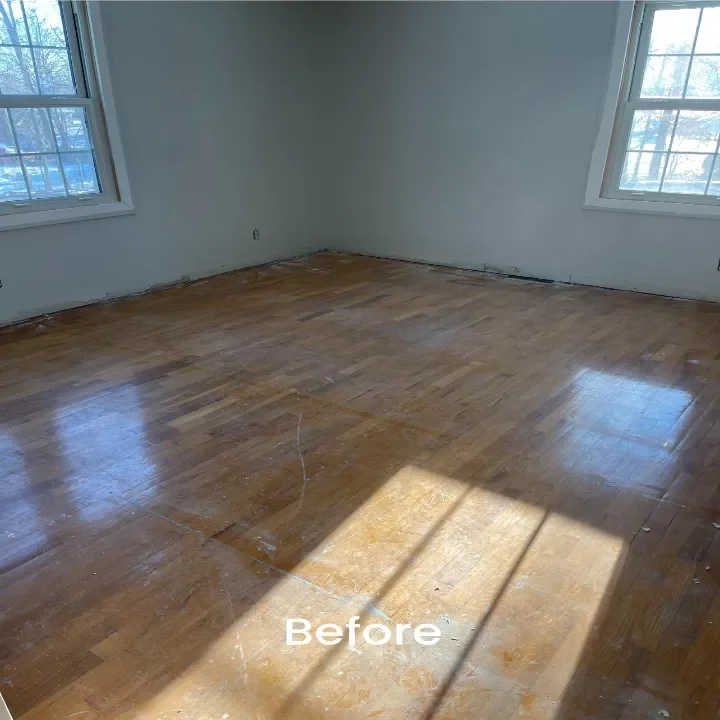 A hardwood floors before being refinished.