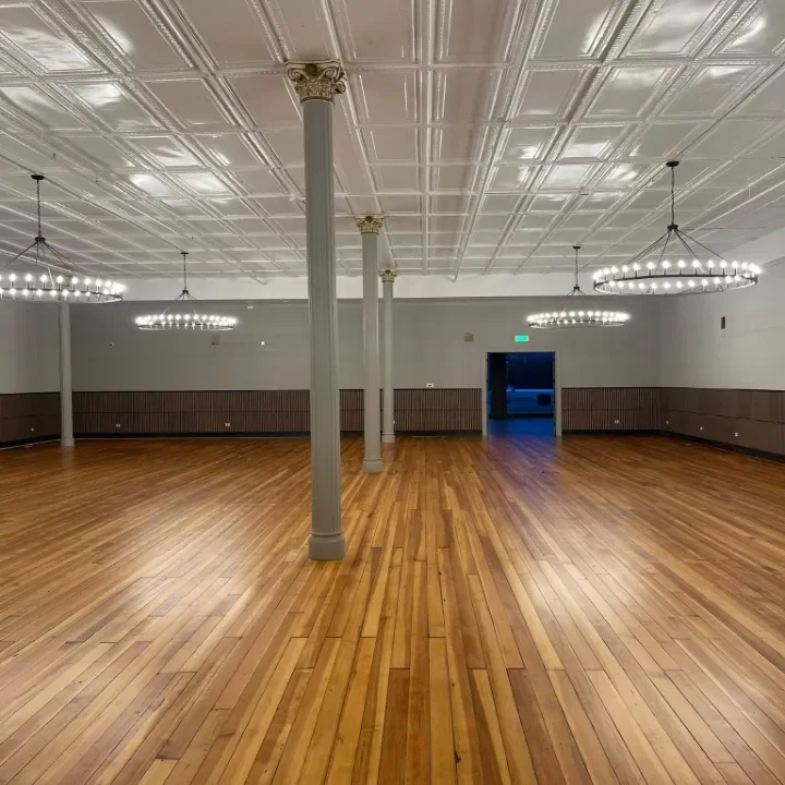 A hardwood floor newly refinished at a hotel in Paris, KY.