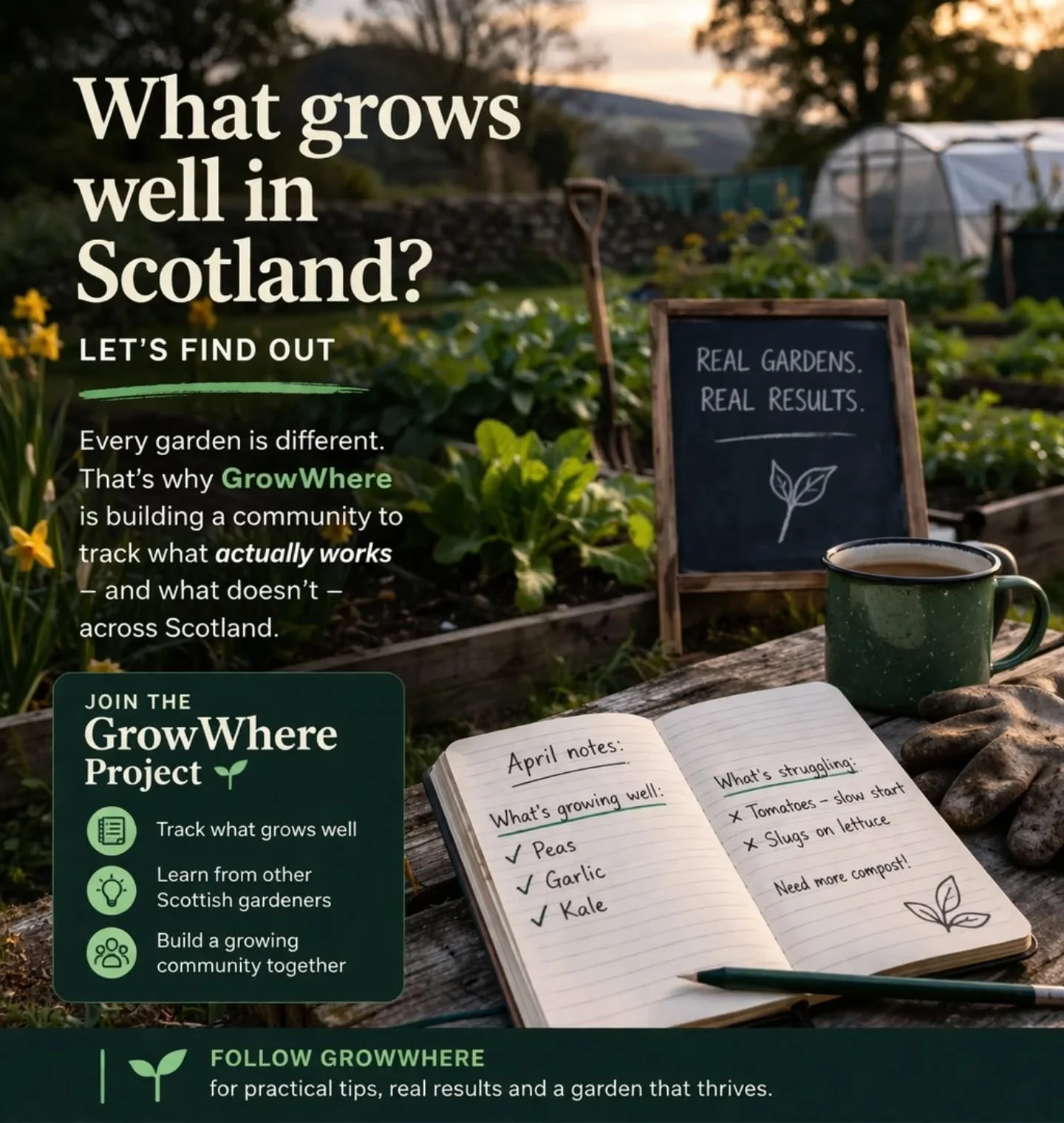 Every garden in Scotland is different 🌱

What thrives in one place&hellip;
can completely fail somewhere else.

That&rsquo;s exactly why I started GrowWhere.

A place to track: ✔ what grows well
✖ what doesn&rsquo;t
📍 where you are
So we can stop g