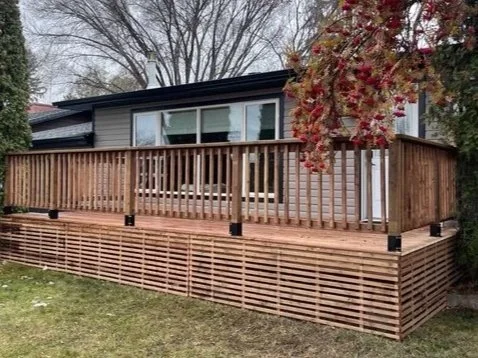 Pressure treated attached deck, Lacombe