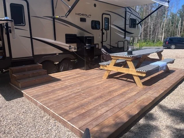 RV Deck, campsite deck, pressure treated ground deck, Cochrane
