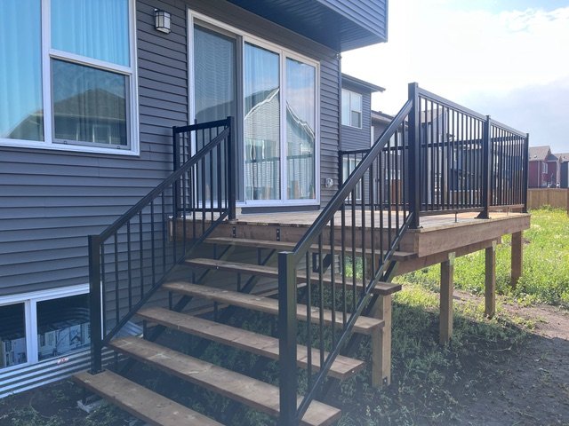 Pressure treated attached deck, aluminum railing, Edmonton