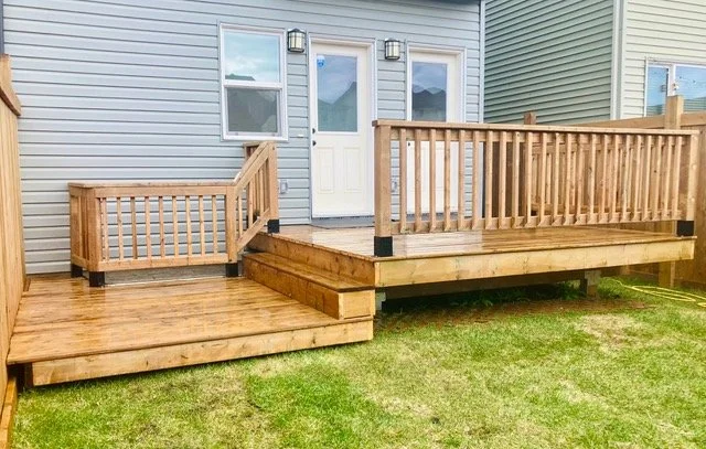 Pressure treated, backyard ground deck, attached deck, Red Deer