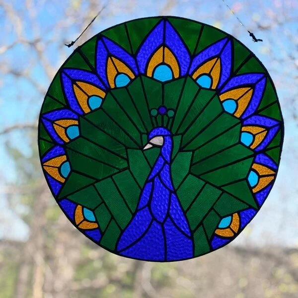 Stained glass Art Deco Peacock Mandala pattern