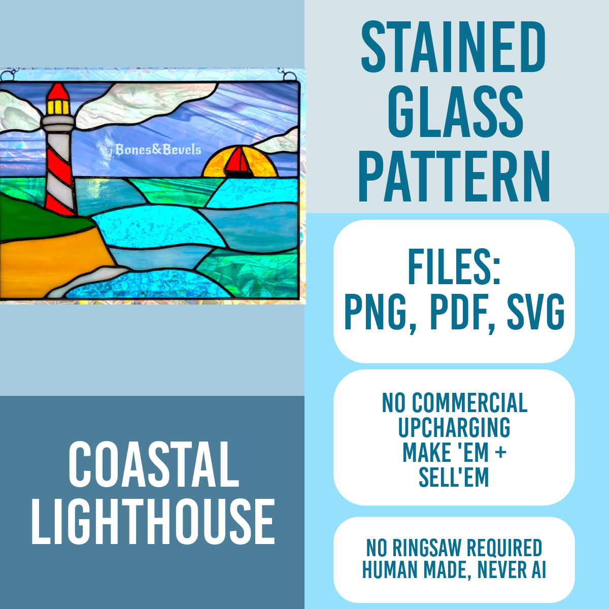 Coastal Lighthouse stained glass pattern