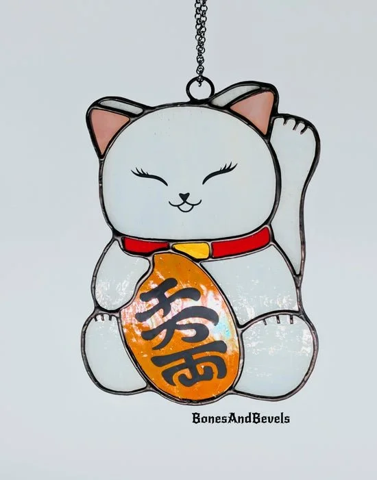 Maneki Neko Pattern Stained Glass