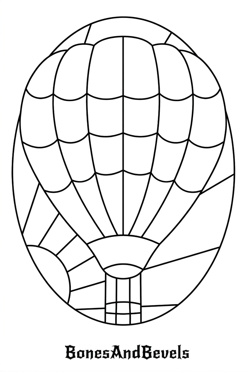 Line drawing of a hot air balloon with decorative panels, with 'BonesAndBevels' written at the bottom.