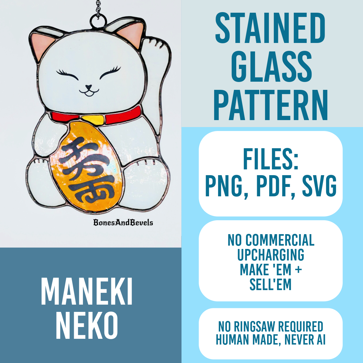 Maneki Neko Pattern Stained Glass