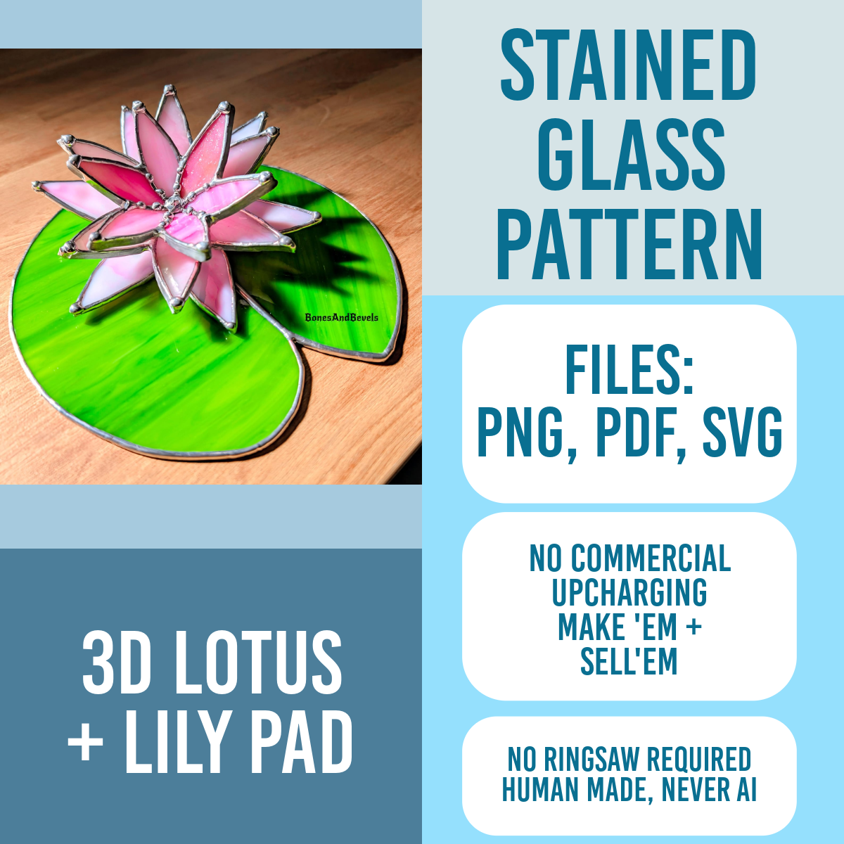 Stained glass 3D Lotus Flower Lilypad pattern
