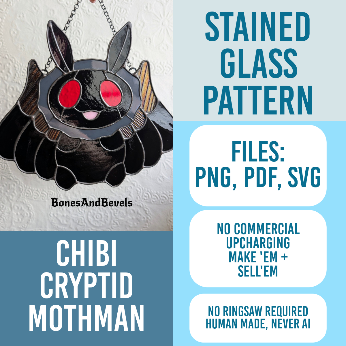Chibi Cryptid Mothman Stained Glass Pattern