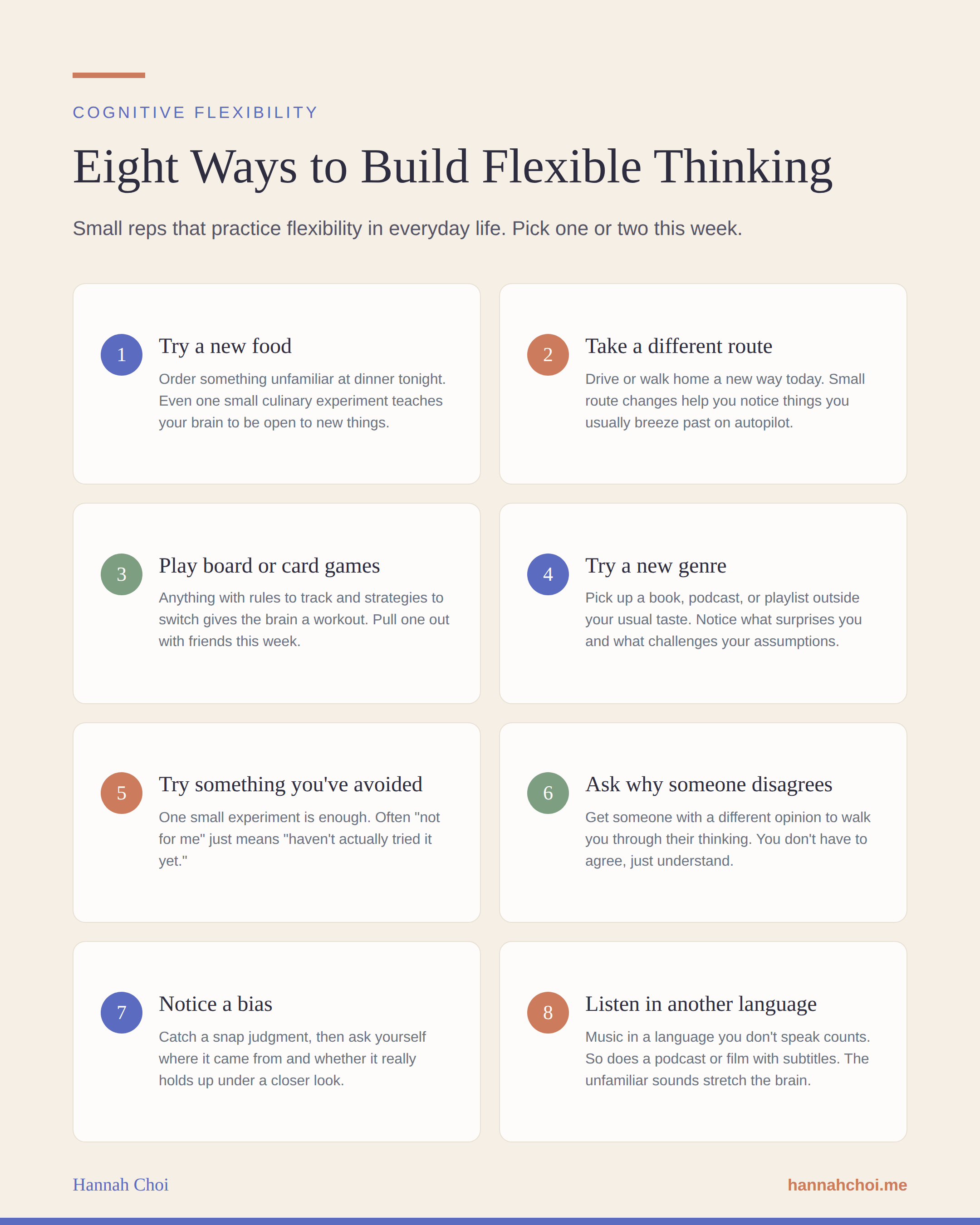 Infographic titled "Eight Ways to Build Flexible Thinking".