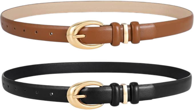 2 Pack Women Leather Belts for Jeans Dress