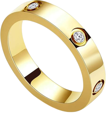 Gold ring with embedded diamonds