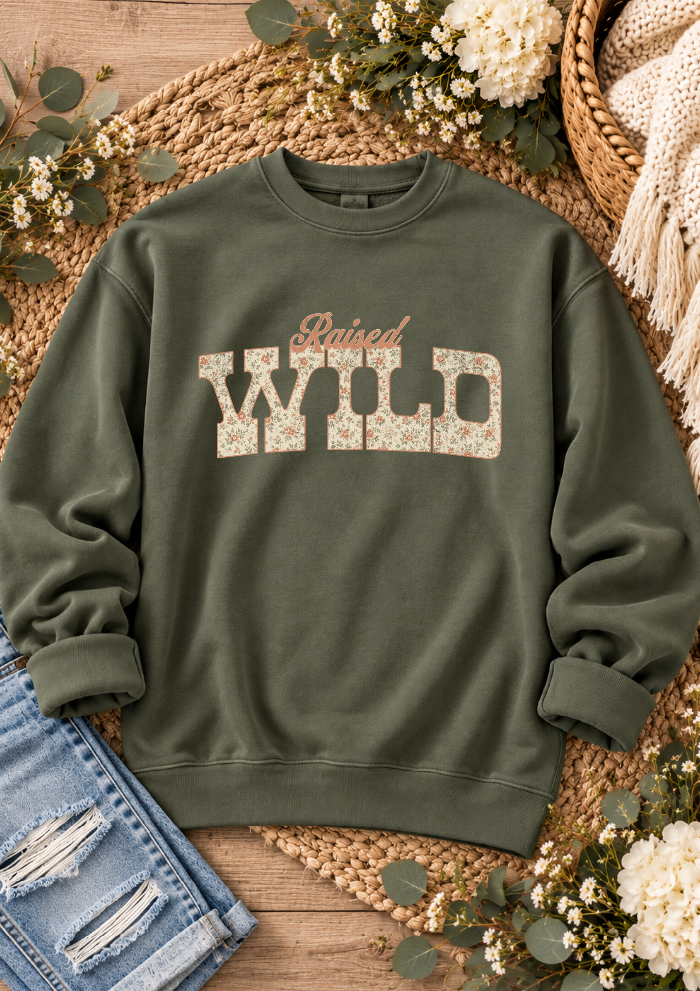 RAISED WILD FLORAL SWEATSHIRT