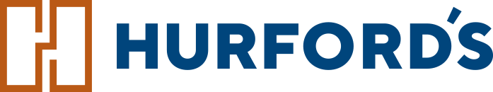 HURFORD'S logo with a stylized 'H' in orange and black on the left, and the text 'HURFORD'S' in bold dark blue on the right.