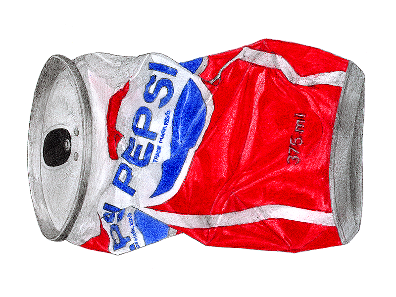 
Pencil Drawing - Crushed Pepsi Can