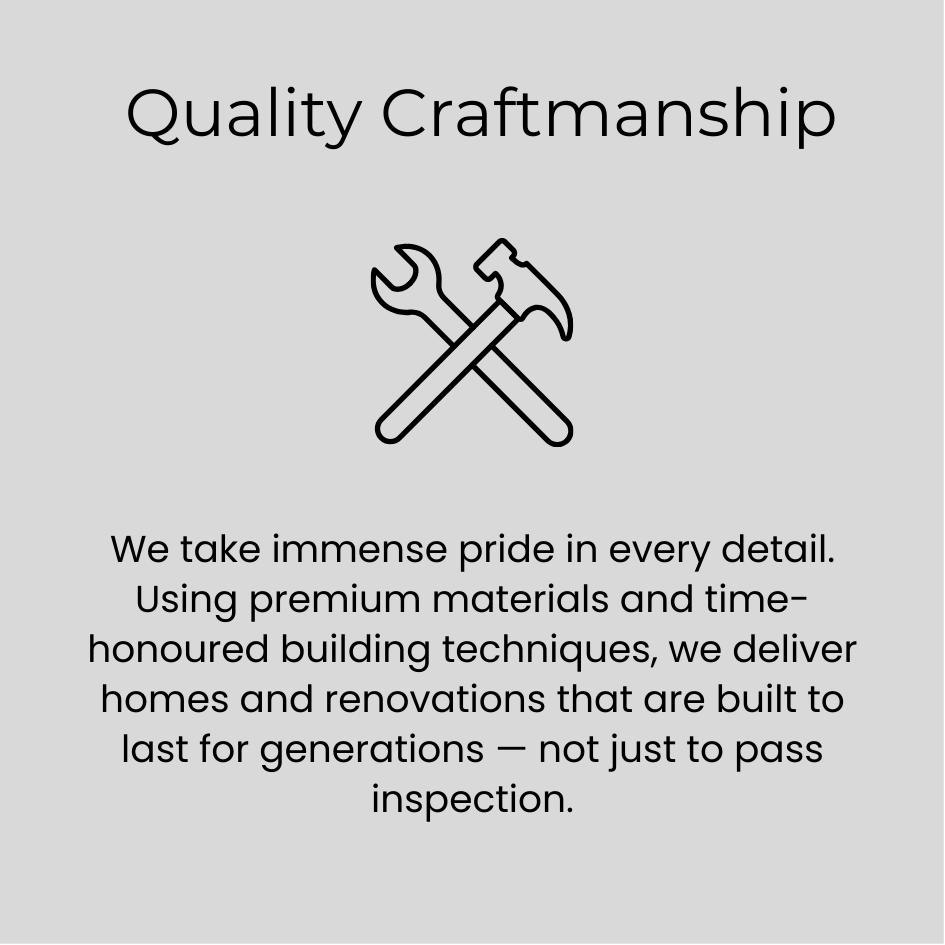 Craftsmanship advertisement with a graphic of a wrench and hammer, emphasizing quality craftsmanship, premium materials, and durable home building and renovation.