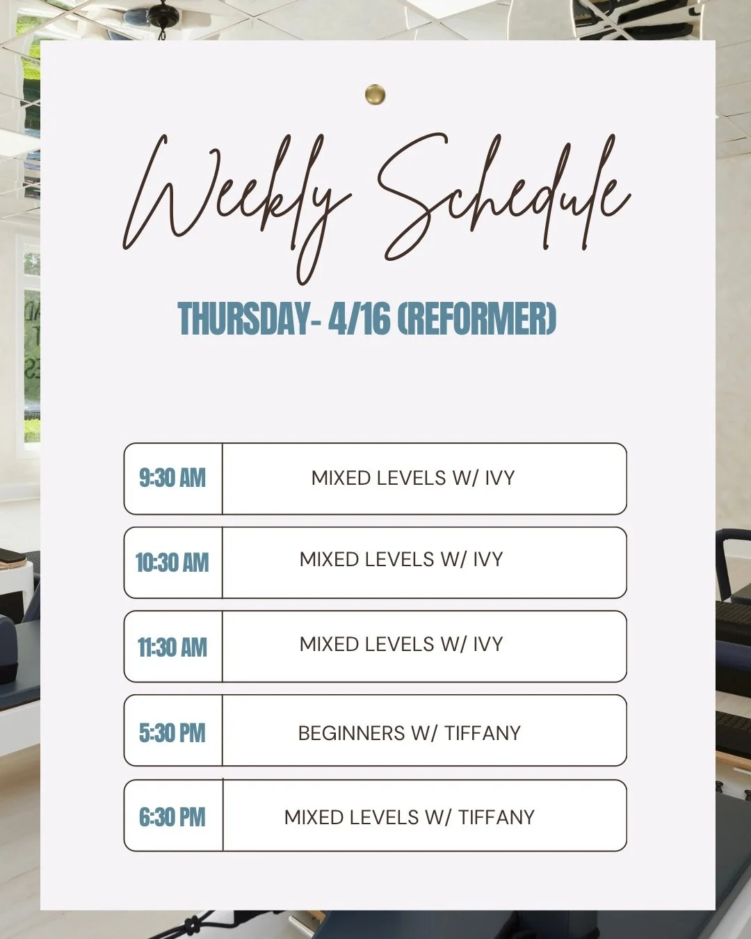 This Weeks Schedule ✨