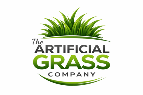 Logo for The Artificial Grass Company featuring green grass and company name in black and green text.
