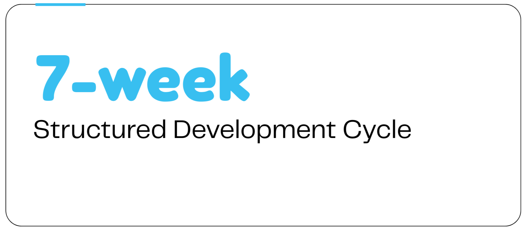 Text reading "7-week Structured Development Cycle" with the number you-week in large blue font and the rest in black.