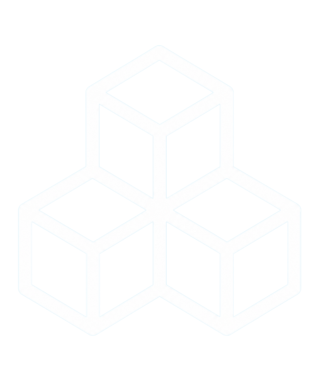 White outline of three interconnected 3D cubes on a black background.