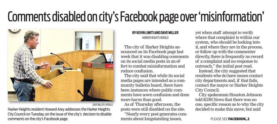 Harker Heights ceases Citizen comments