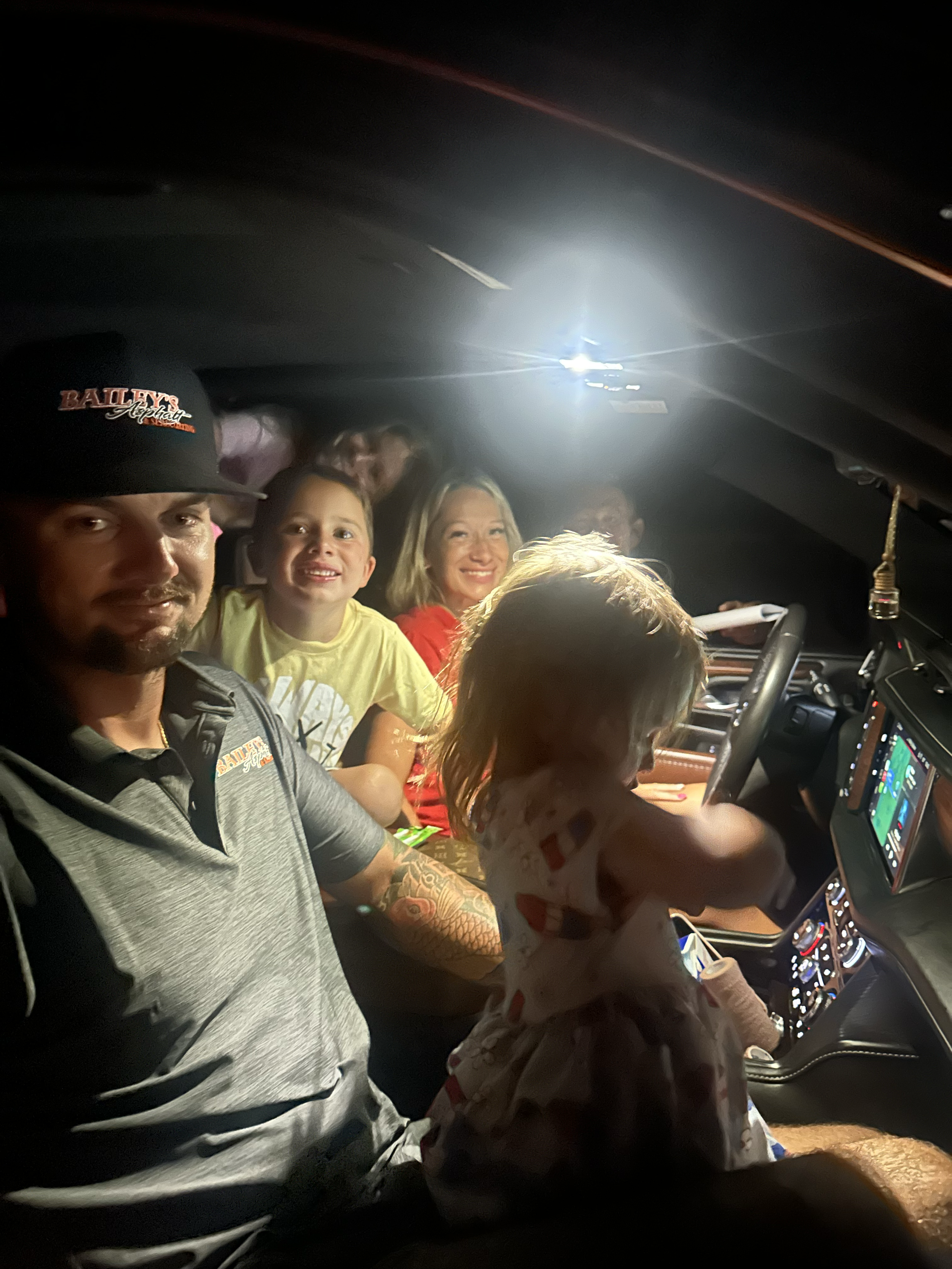Brendan and Ashley and children greet Roger and Jen back at home after a great night!