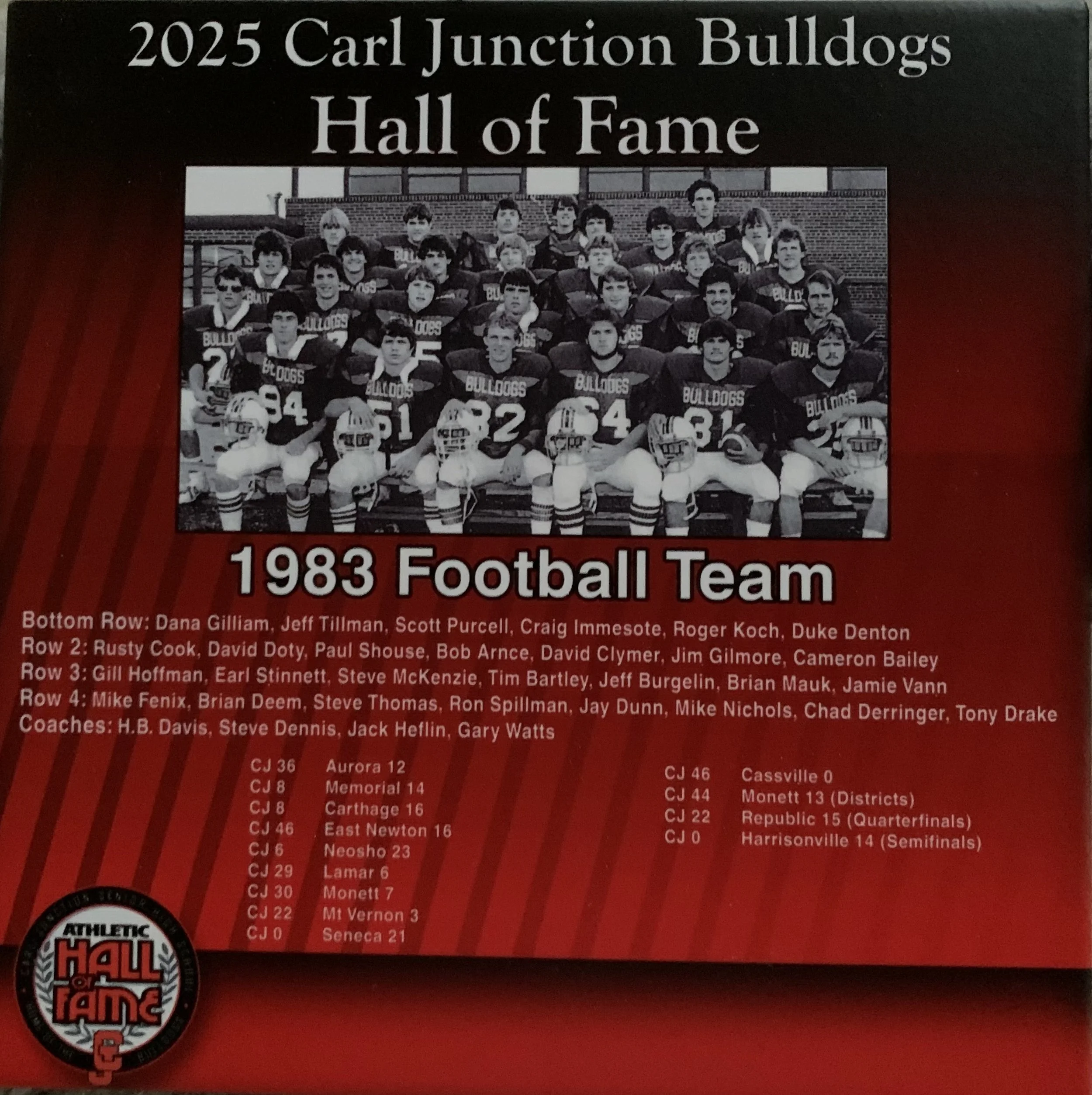 Inducted into the Carl Junction Sports Wall of Fame