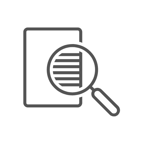 Magnifying glass over document icon, indicating search or review.