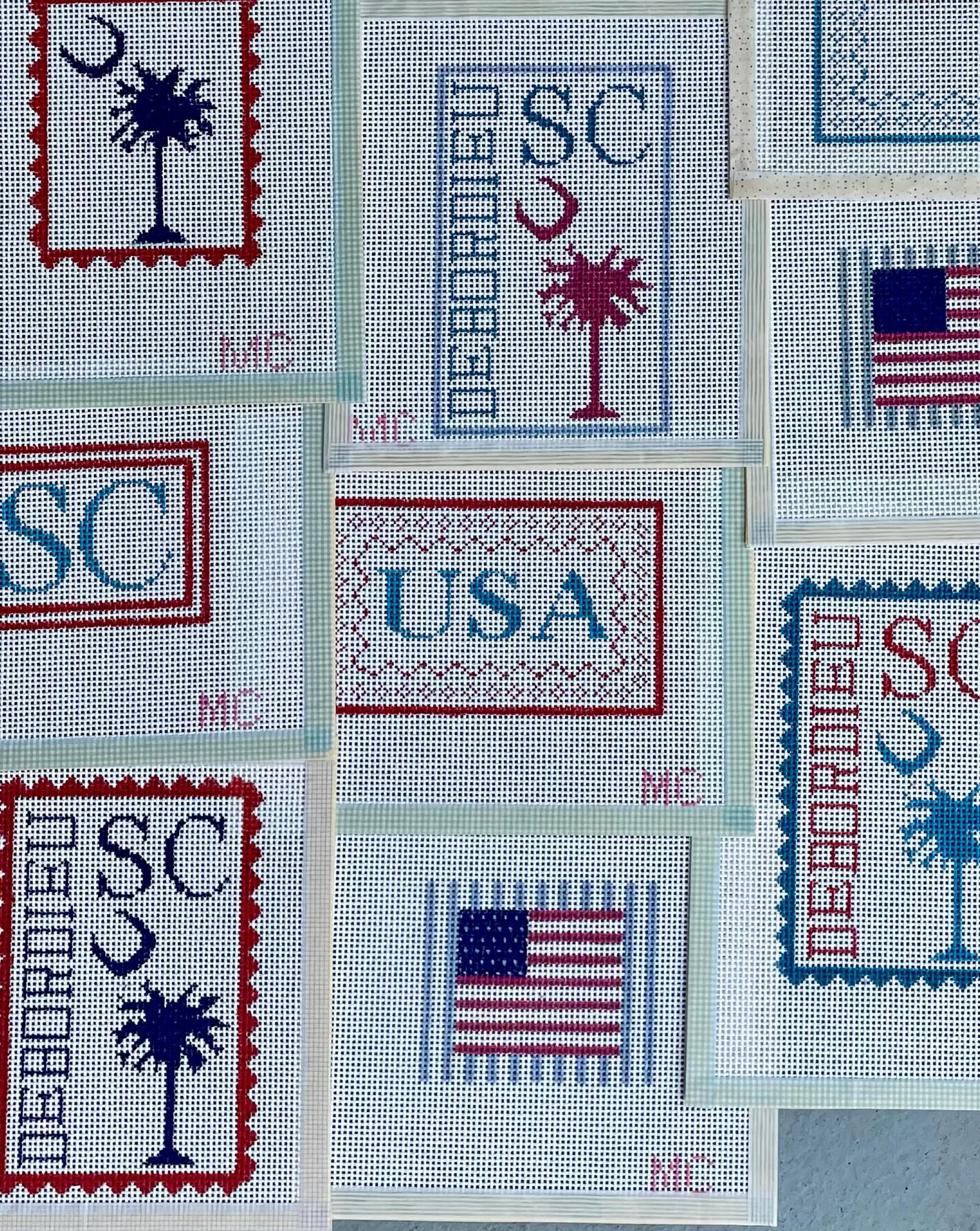 when the bride loves needlepoint, we paint her custom canvases for the beach weekend!