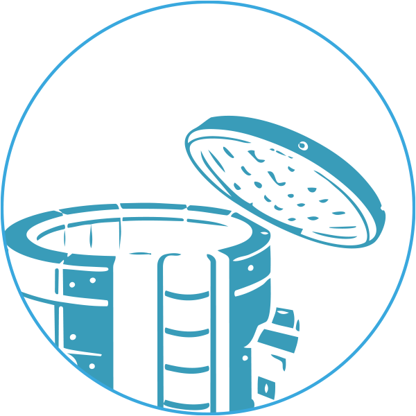 Illustration of a washing machine with its lid open, viewed from the front.