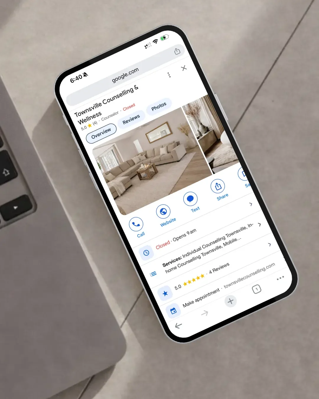 Google Business Profile listing example for a Townsville business showing how it appears on mobile