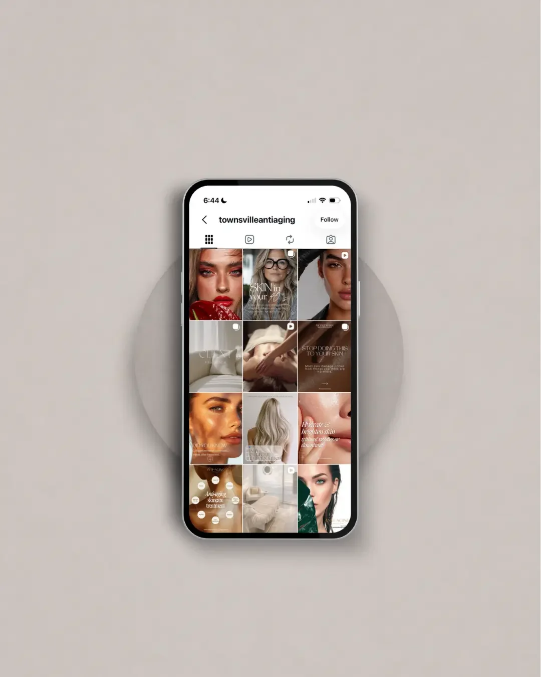 Townsville Anti-Aging Instagram feed showing branded social media content and skincare posts