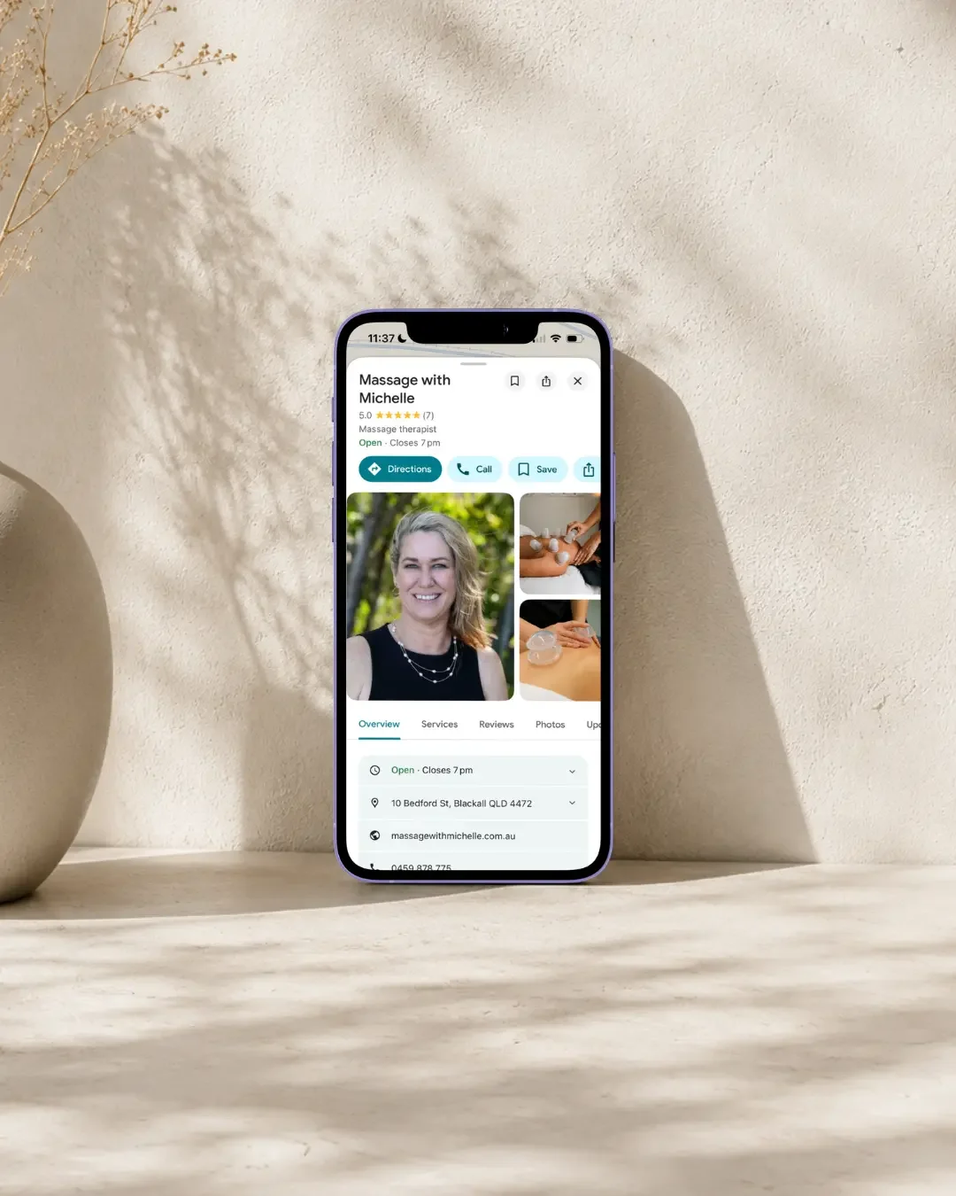Massage with Michelle Google Business Profile in Blackall showing the updated business name, relocated address and optimised profile information