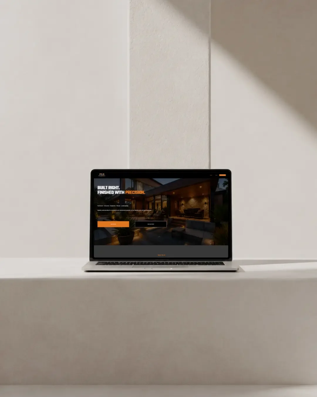 PLB Builder website concept shown on a laptop mockup.
