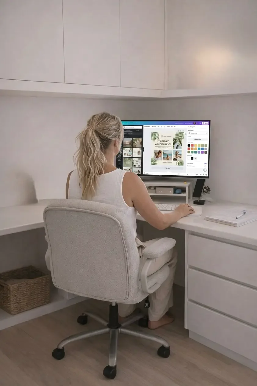 Social media manager in Townsville creating branded Canva content and social media graphics for local businesses