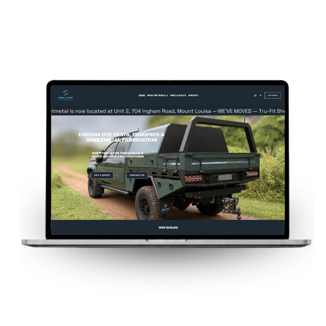 New Tru-Fit Sheetmetal Townsville website displayed on a laptop