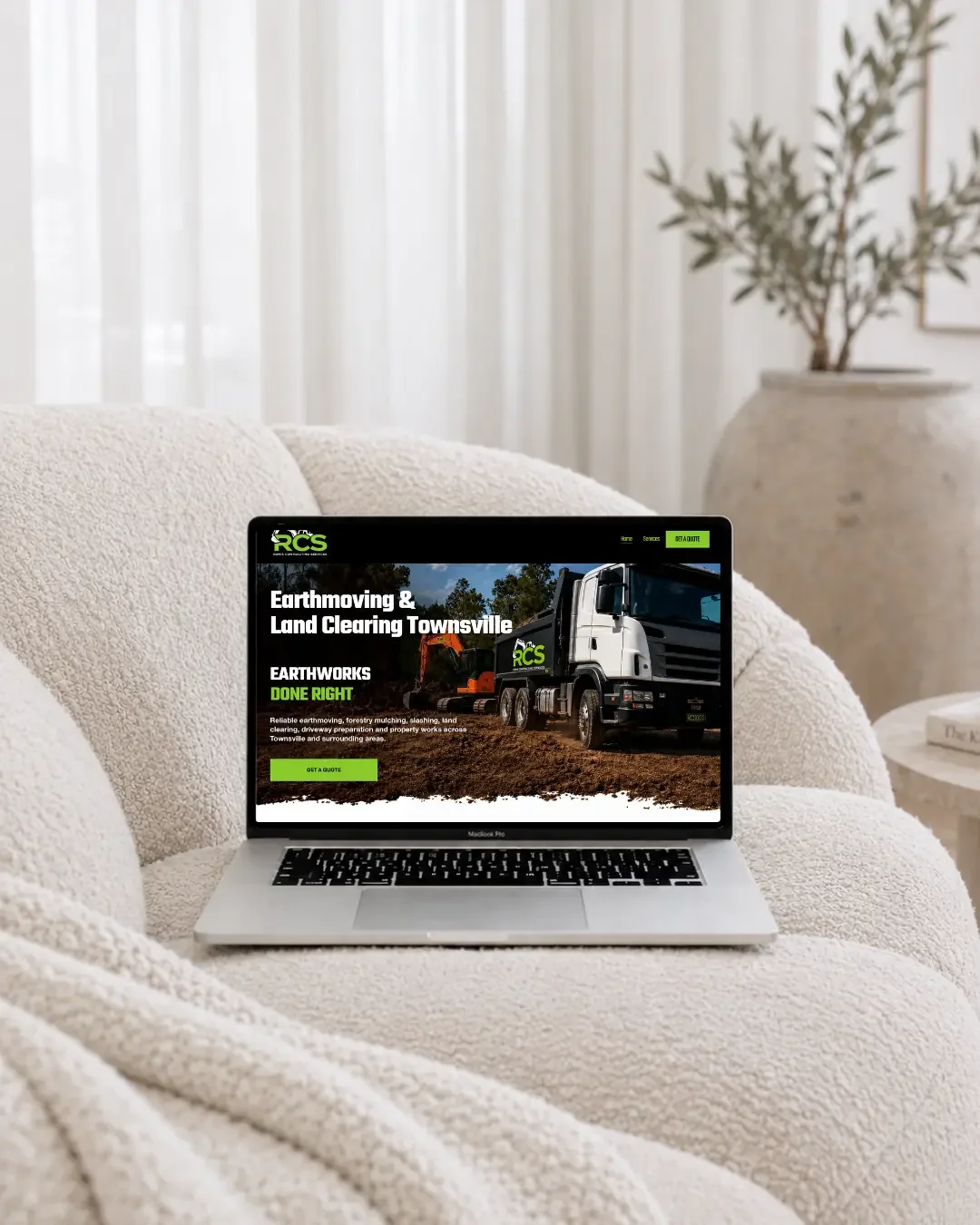 RCS Earthmoving Townsville website concept shown on a laptop mockup.