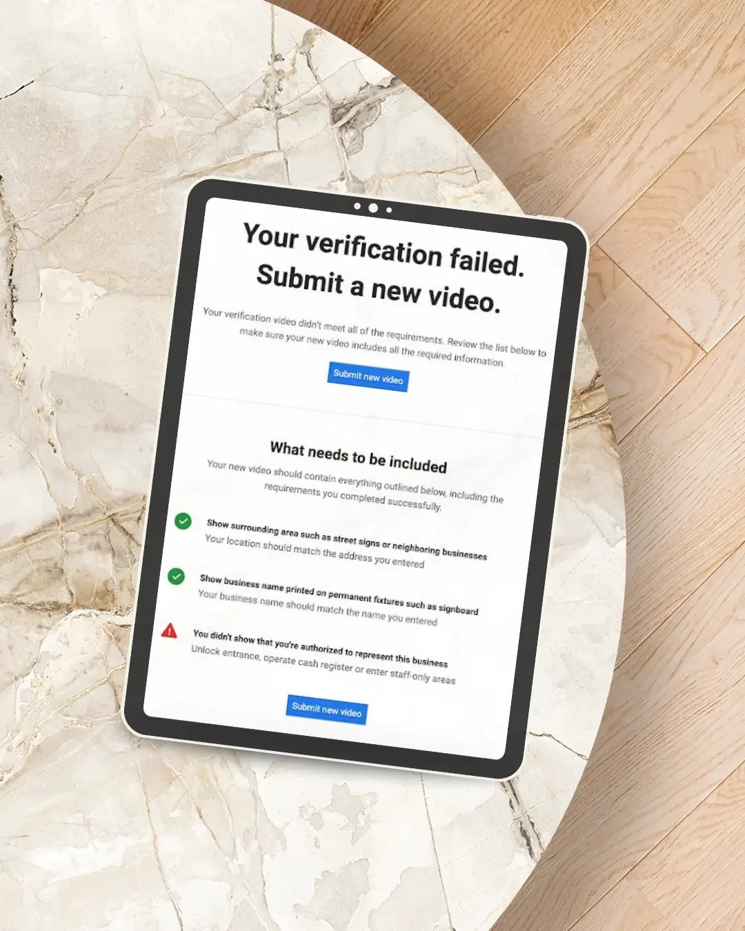 Google Business Profile video verification failed on iPad